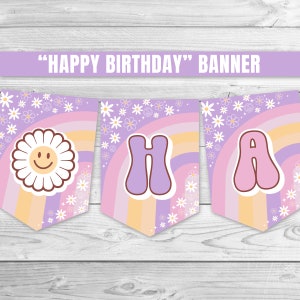 Groovy Happy Birthday Banner Retro Floral 70&#39;s Hippie Verjaardag Banner Groovy Rainbow Banner Groovy Garland Daisy Verjaardag Banner 0170