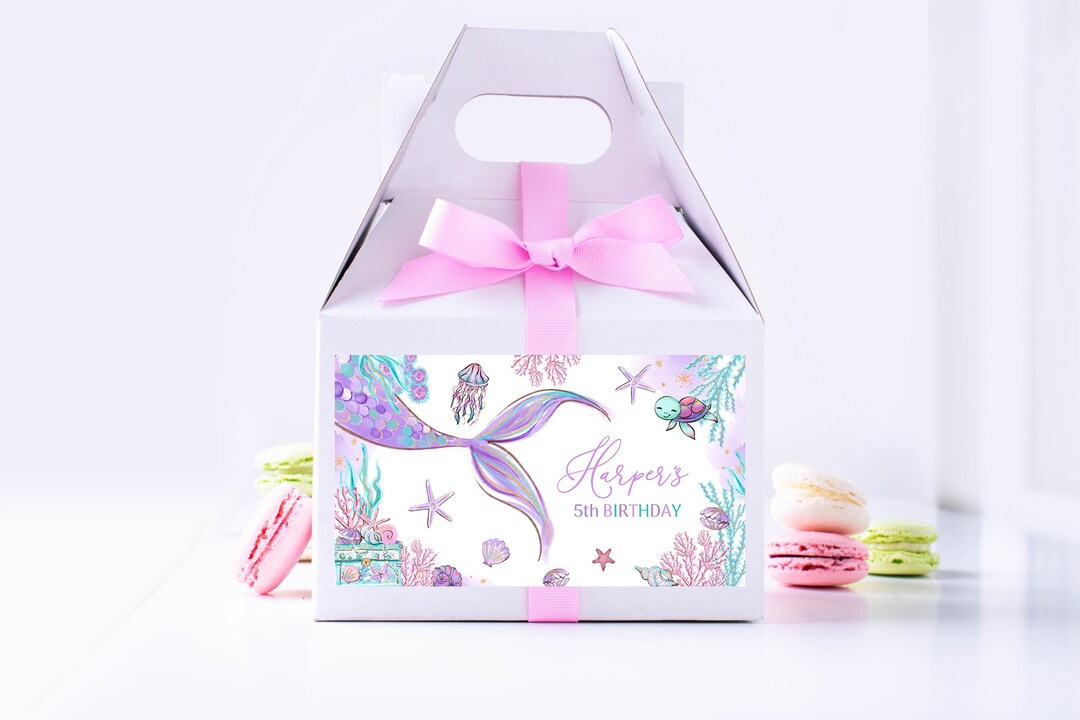 EDITABLE Purple Mermaid Under the Sea Birthday Gable Box Favor Labels ...