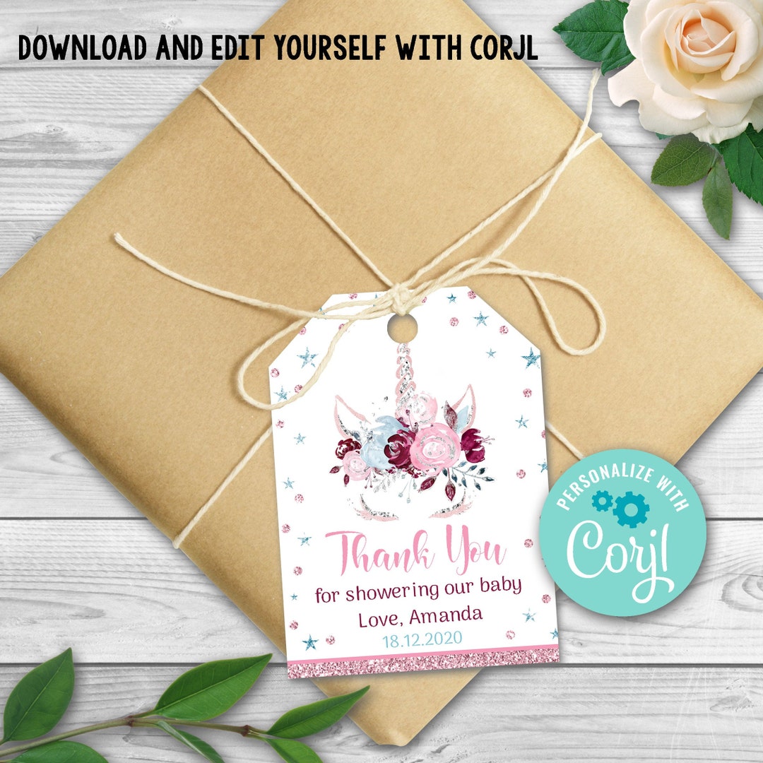 EDITABLE Unicorn Baby Shower Favor Tag, Printable Unicorn Favor Tags ...