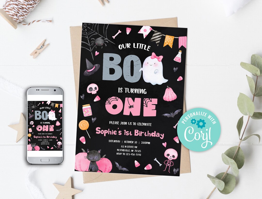 Editable Our Little Boo Birthday Party Invitation Halloween 1st ...
