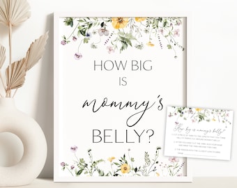 Wildflower Adivina qué tan grande es el vientre de mamá Bebé en flor Baby Shower Belly Guessing Game Sign Wildflower Baby Shower Guessing Game Sign 0201