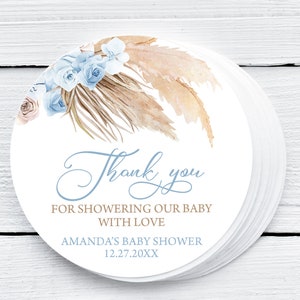 EDITABLE Blue Pampas Grass Baby Shower Favor Tag Bohemian Thank You ...