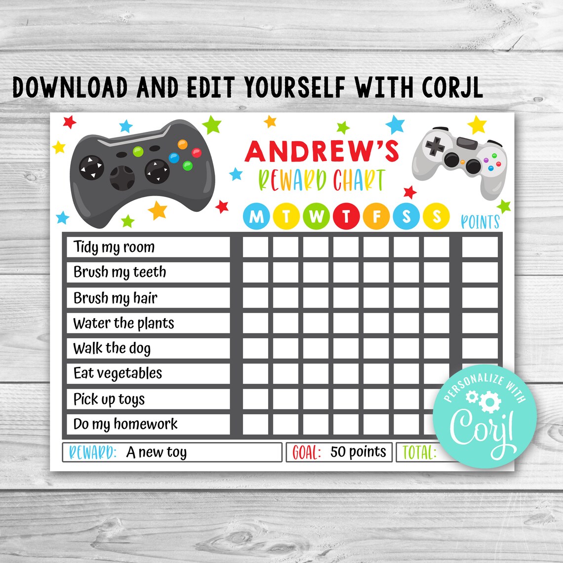 Editable Video Game Reward Chart for Kids, Video Game Routine Chart ...