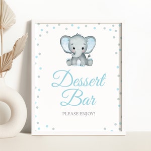 Blue Elephant Dessert Bar Sign Boy Elephant Dessert Table Sign Printable Elephant Table Decor Blue Dots Elephant Baby Shower Sign 0166