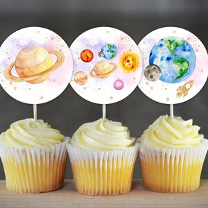 Outer Space Birthday Cupcake Toppers Galaxy Birthday Party Decoration Girl Solar System Cupcake Toppers Planets Decoration 0142
