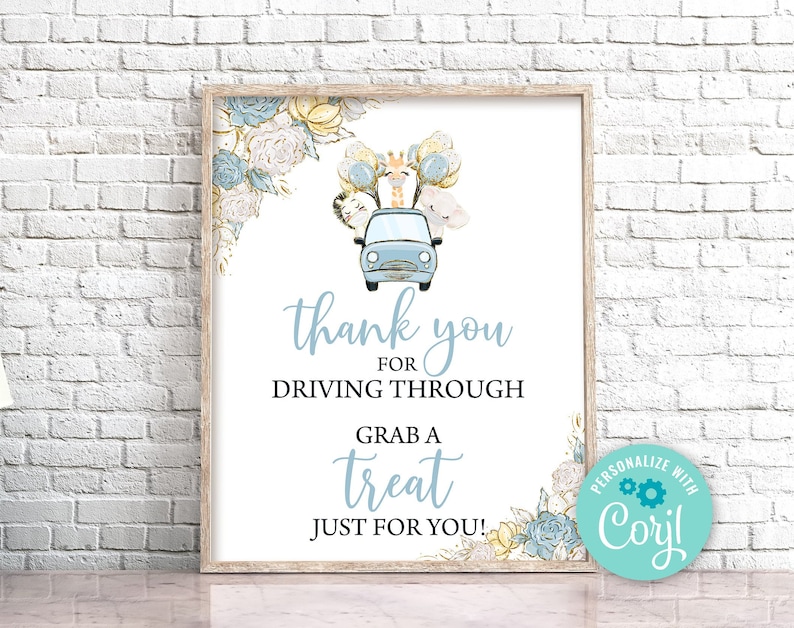 Drive by Baby Shower Thank You Party Sign Safari Drive Through Etsy