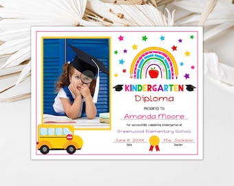 Editable Kindergarten Graduation Diploma Personalized Graduation Certificate School Graduation Certificate Last Day of School Diploma 0206