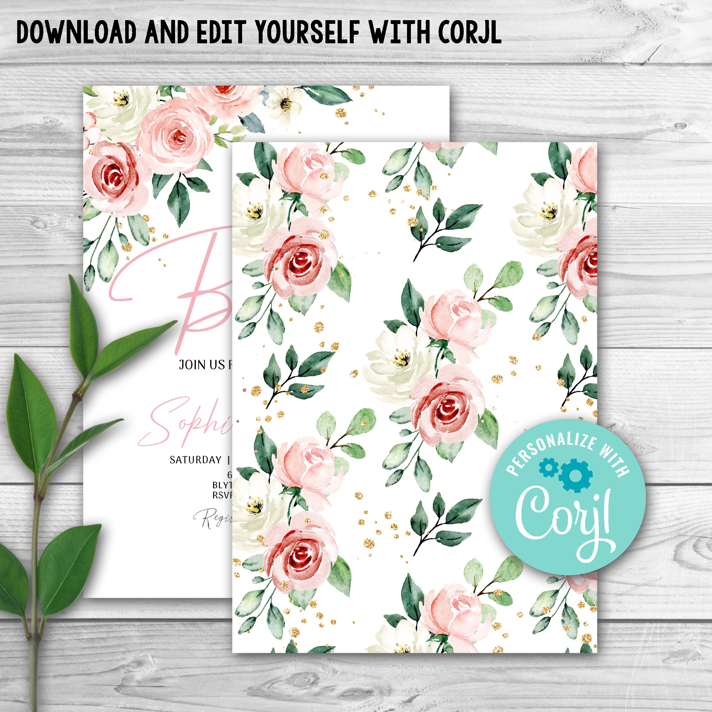 EDITABLE Pink Floral Baby Shower Set Blush Pink Baby Shower - Etsy