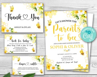 Editable Bee Baby Shower Invitation Set (Digital)