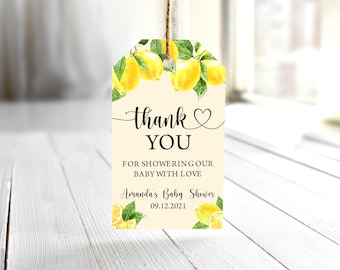 Editable Lemon Thank You Tags, Baby Shower Favor (Digital Download)