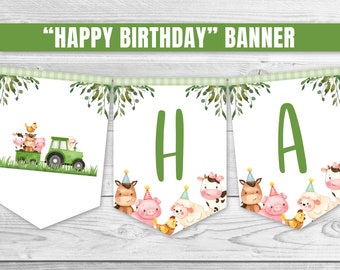 Green Tractor Happy Birthday Banner Farm Animals Birthday Banner Farm Birthday Decoration Farm Animal Garland Tractor Birthday Banner 0106