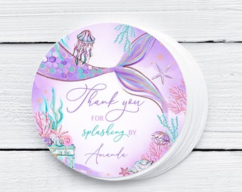 Editable Mermaid Birthday Favor Tag, Under The Sea Thank You (Digital)