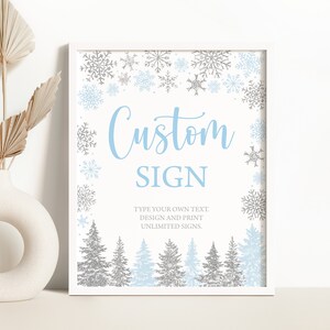 EDITABLE Blue Snowflakes Custom Sign Winter Custom Sign Holiday Baby Shower Custom Sign Snowflake Baby Shower Bridal Shower Custom Sign 0188