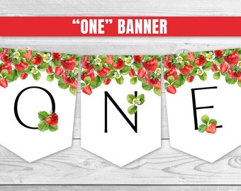 Strawberry One High Chair Banner Strawberries 1st Birthday Banner Berry ONE Banner Strawberry Birthday Decoration Berry Sweet Birthday 0172