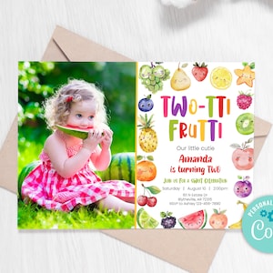 Editable Two-tti Frutti Birthday Invitation Two-tti Frutti 2nd Birthday Tutti Frutti Tropical Fruit Summer Birthday Girl Fruit Party 0230