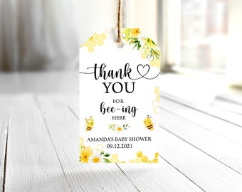 Editable Bee Baby Shower Favor Tags, Thank You Tags (Digital Download)