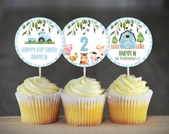 Farm Birthday Cupcake Toppers, Barnyard Animals (Digital Download)