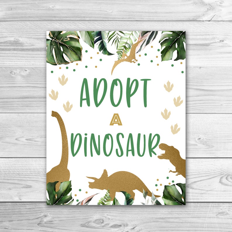 adopt-a-dinosaur-birthday-sign-table-decor-gold-dinosaur-etsy