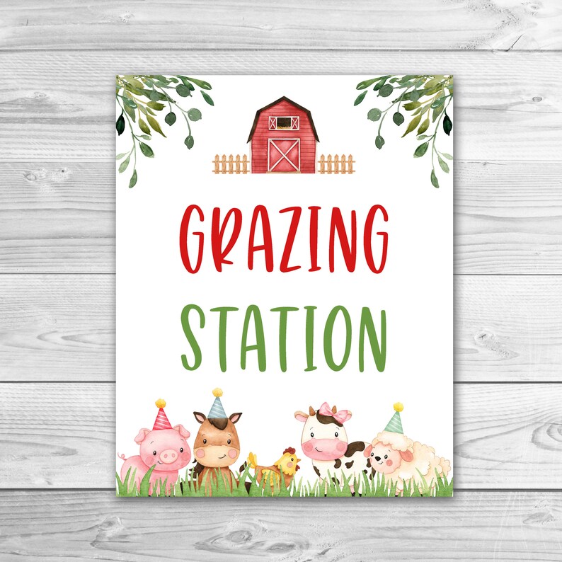 Farm Grazing Station Food Party Sign Boy Farm Animals Grazing Etsy