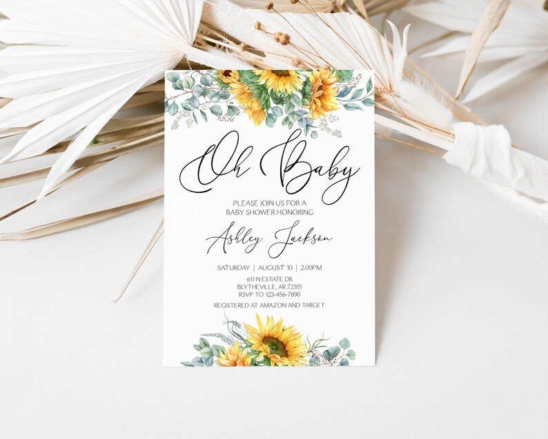 EDITABLE Sunflower Baby Shower Invitation Watercolor Etsy