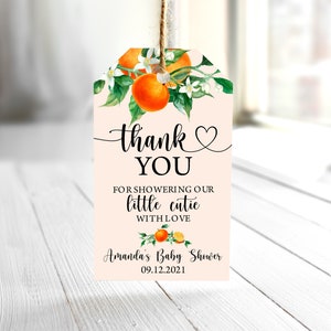 EDITABLE Orange Thank You Tags A Little Cutie Baby Shower Favor Tag Citrus Thank You Tag Orange Favor Tag A Little Cutie Is On The Way 0147