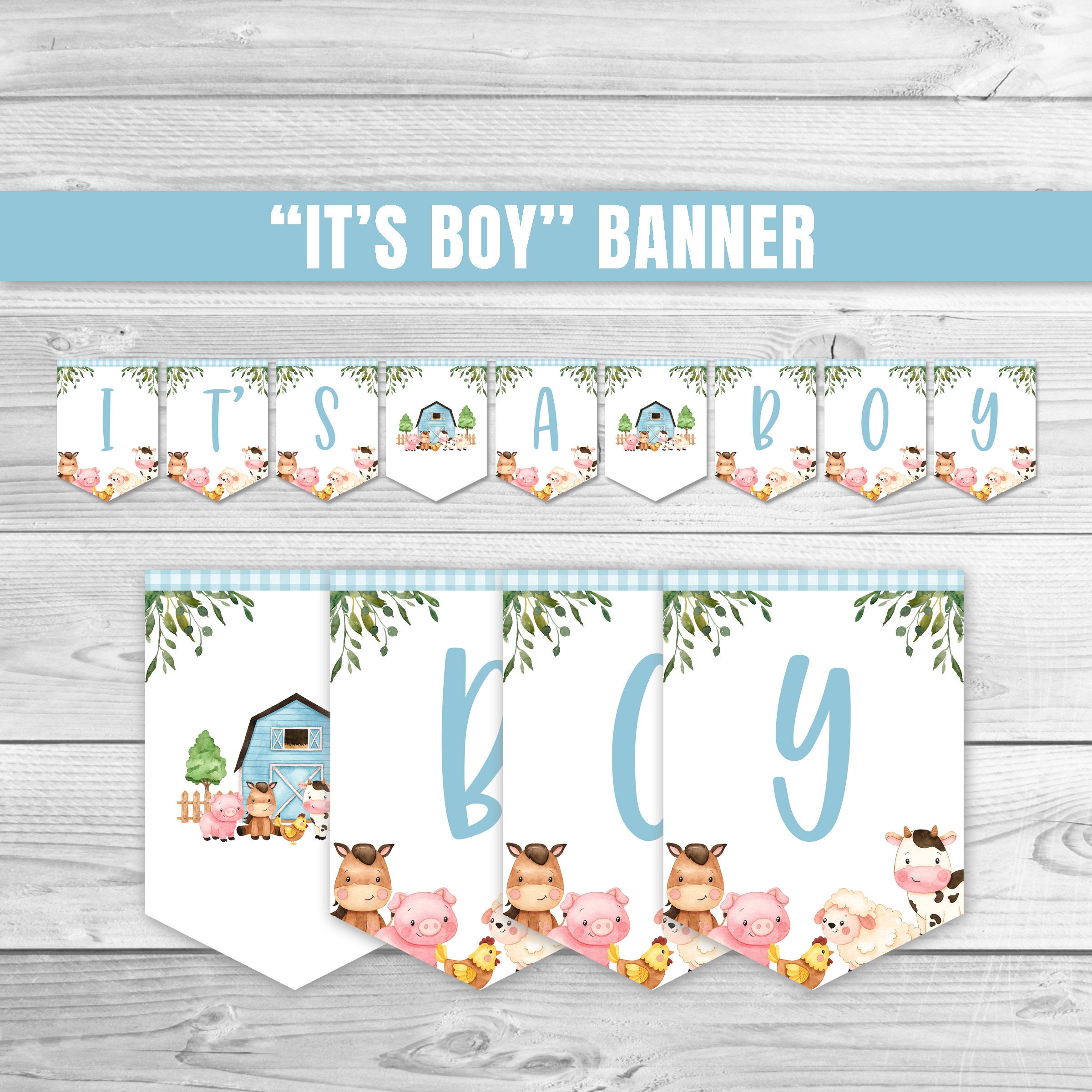 Its a Boy Banner Farm Animals Baby Shower Banner Blue Farm Baby Shower Decoration Farm Animal Garland Blue Farm Shower Banner