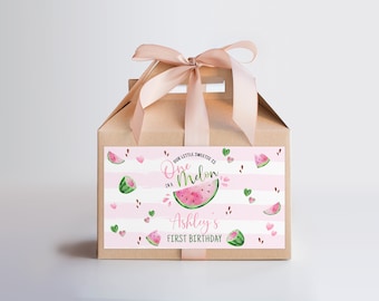EDITABLE Watermelon Gable Box Favor Labels One in a Melon Party Favor Pink Watermelon Gable Gift Box Labels Melon Birthday Favor Box 0118