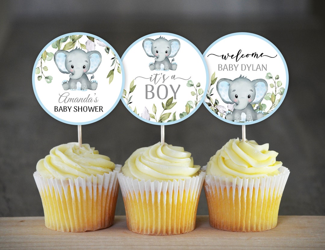 Blue Elephant Baby Shower Cupcake Toppers Elephant Shower Decoration