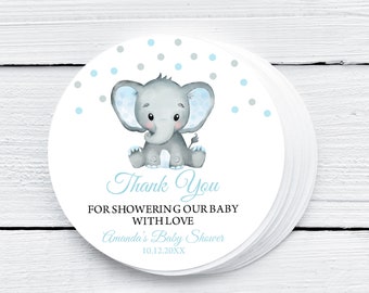 Boy Elephant Baby Shower Favor Tags, Blue Printable (Editable)