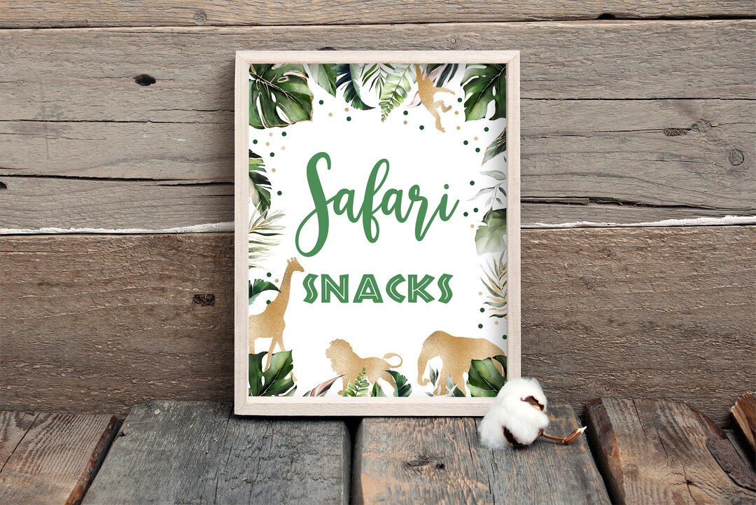 Safari Snacks Birthday Sign, Gold Animals Safari Snacks Sign, Printable ...
