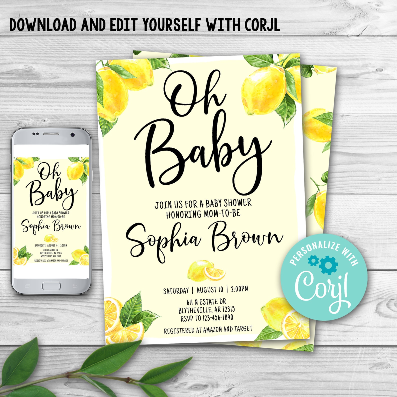 Editable Lemon Baby Shower Invitation Lemonade Baby Shower Etsy