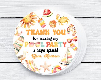 EDITABLE Pool Party Favor Tag Summer Party Thank You Tags Tropical Splish Splash Girly Pool Party Summer Swimming Pool Splash Pad Party 0229