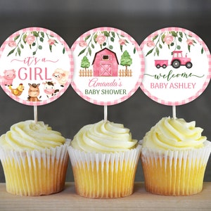 Farm Baby Shower Cupcake Toppers Farm Birthday Party Decoration Girl Farm Animals Cupcake Toppers Pink Farm Animals Barnyard Decoration 0106
