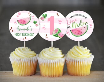 thumbnail interactive-video image 1 of 24 Pack Watermelon Cupcake Topper One In A Melon Cupcake 1 of 10