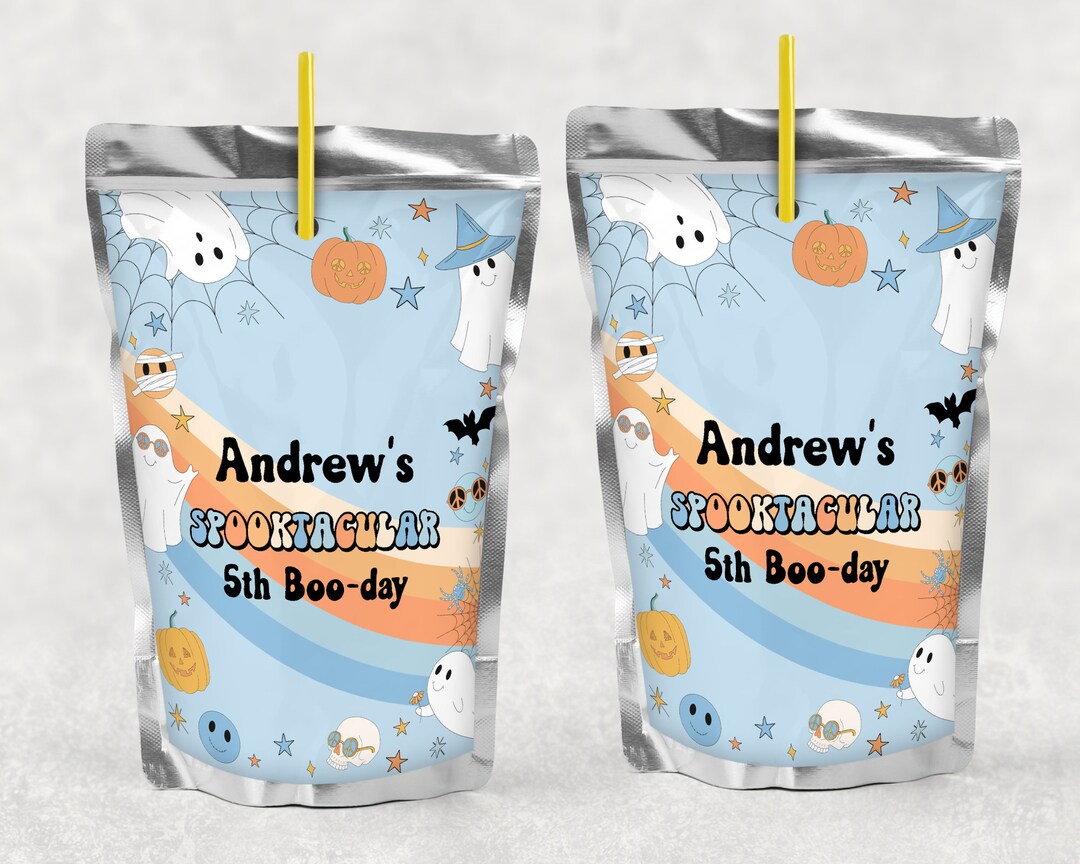 EDITABLE Retro Halloween Juice Label Groovy Halloween Juice Pouch ...