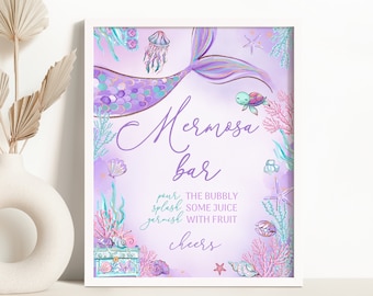 Mermaid Mermosa Bar Sign Purple Mermaid Birthday Party Mimosa Bar Sign Under The Sea Birthday Sign 0202