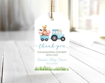 Geschenkanhänger für die Babyparty mit Bauernhofmotiven, Bauernhoftiere (bearbeitbar, druckbar)