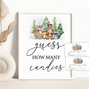 Winter Woodland Animals Guess How Many Candies Sign Holiday Baby Shower Guess How Many Candies Game Winter Wonderland Candies Game Sign 0191