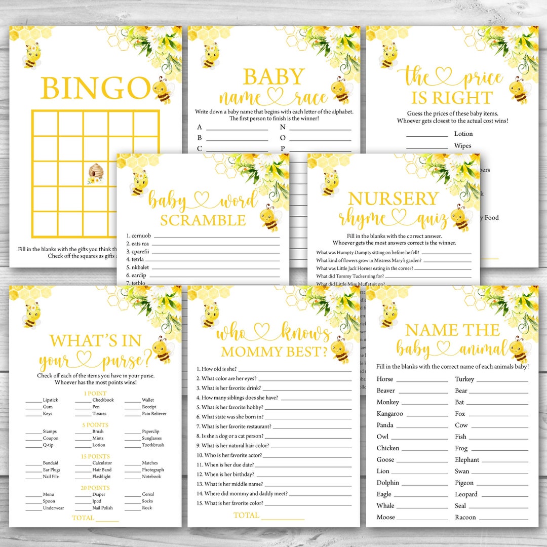Bee Baby Shower Games Set Honey Bee Baby Shower Game Package Mom to Bee