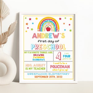 Editable First Day of Preschool Sign Personalized First Day of School Sign Chalkboard First Day Of Kindergarten Sign Instant Download 0175