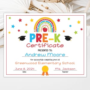 Bearbeitbares Pre-K-Abschluss-Zertifikat Pre-K-Abschluss-Diplom Schulabschluss-Zertifikat Abschlusszertifikat 0206