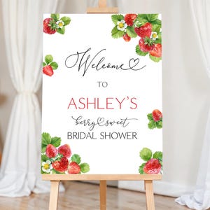 Editable Strawberry Bridal Shower Welcome Sign Berry Sweet Bridal Shower Decoration Strawberry Bridal Brunch Welcome Sign 0172