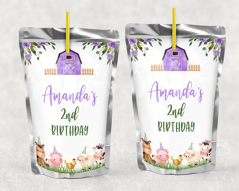 EDITABLE Farm Animals Juice Labels Farm Juice Pouch Labels Etsy