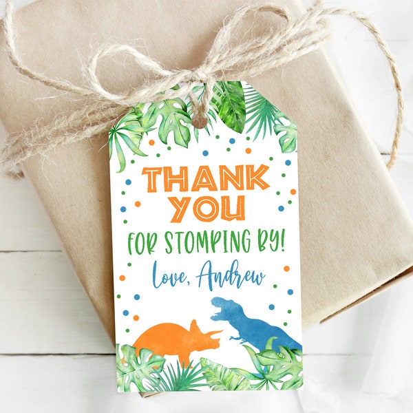 EDITABLE Dinosaur Favor Tag, Printable Dinosaur Birthday Thank You tags, Blue Dinosaur Safari custom tags, Safari Favor Tag T-Rex 0109