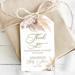 EDITABLE Pampas Grass Baby Shower Favor Tag Bohemian Thank You Tags ...