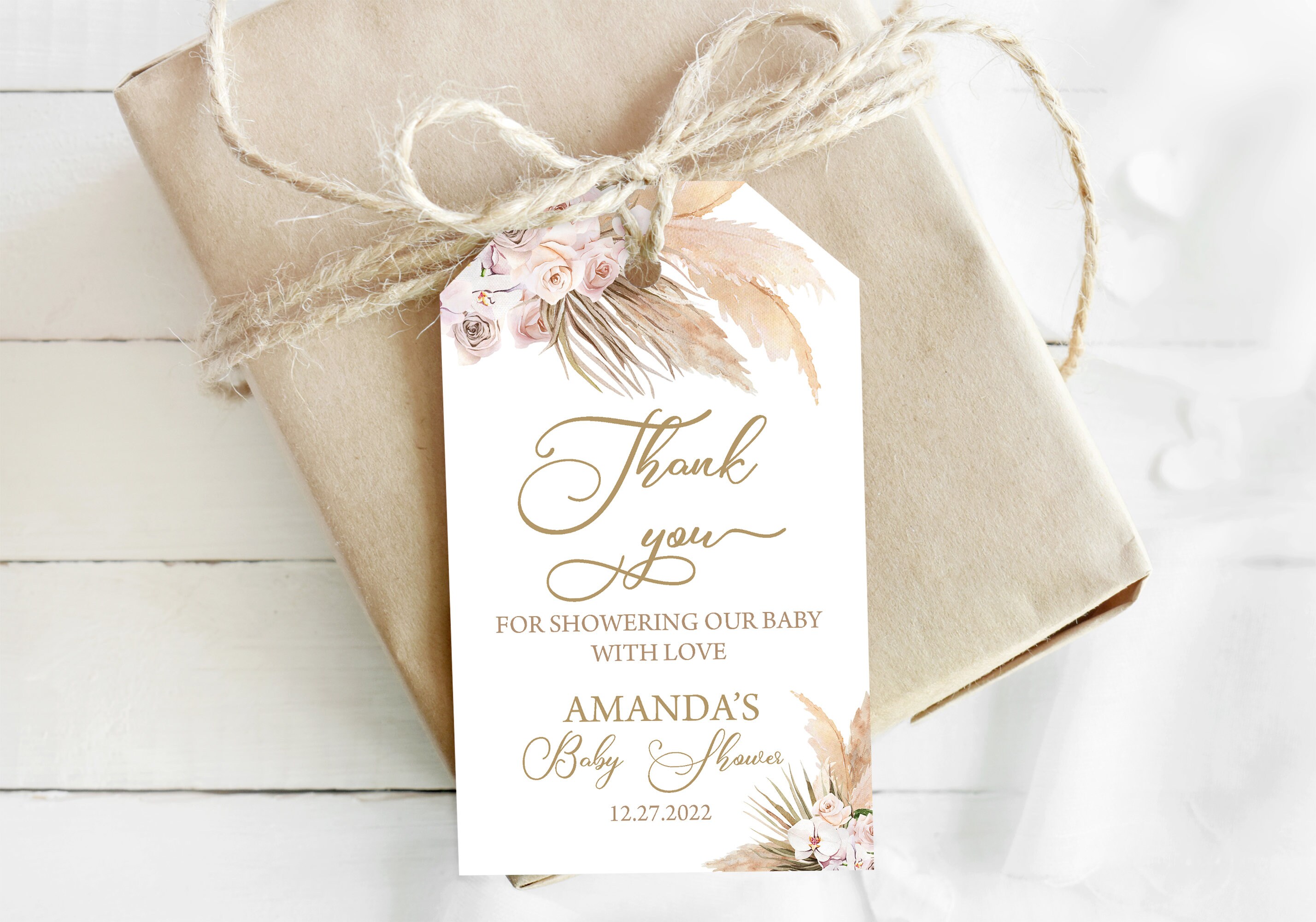 EDITABLE Pampas Grass Baby Shower Favor Tag Bohemian Thank You Tags ...