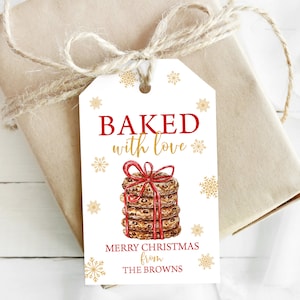 Bearbeitbar Baked With Love Tag Weihnachtsgeschenkanhänger, Weihnachtstag, Cookie Austausch Geschenkanhänger, Urlaub Favor Tag, Weihnachtsbacken Tag 0137