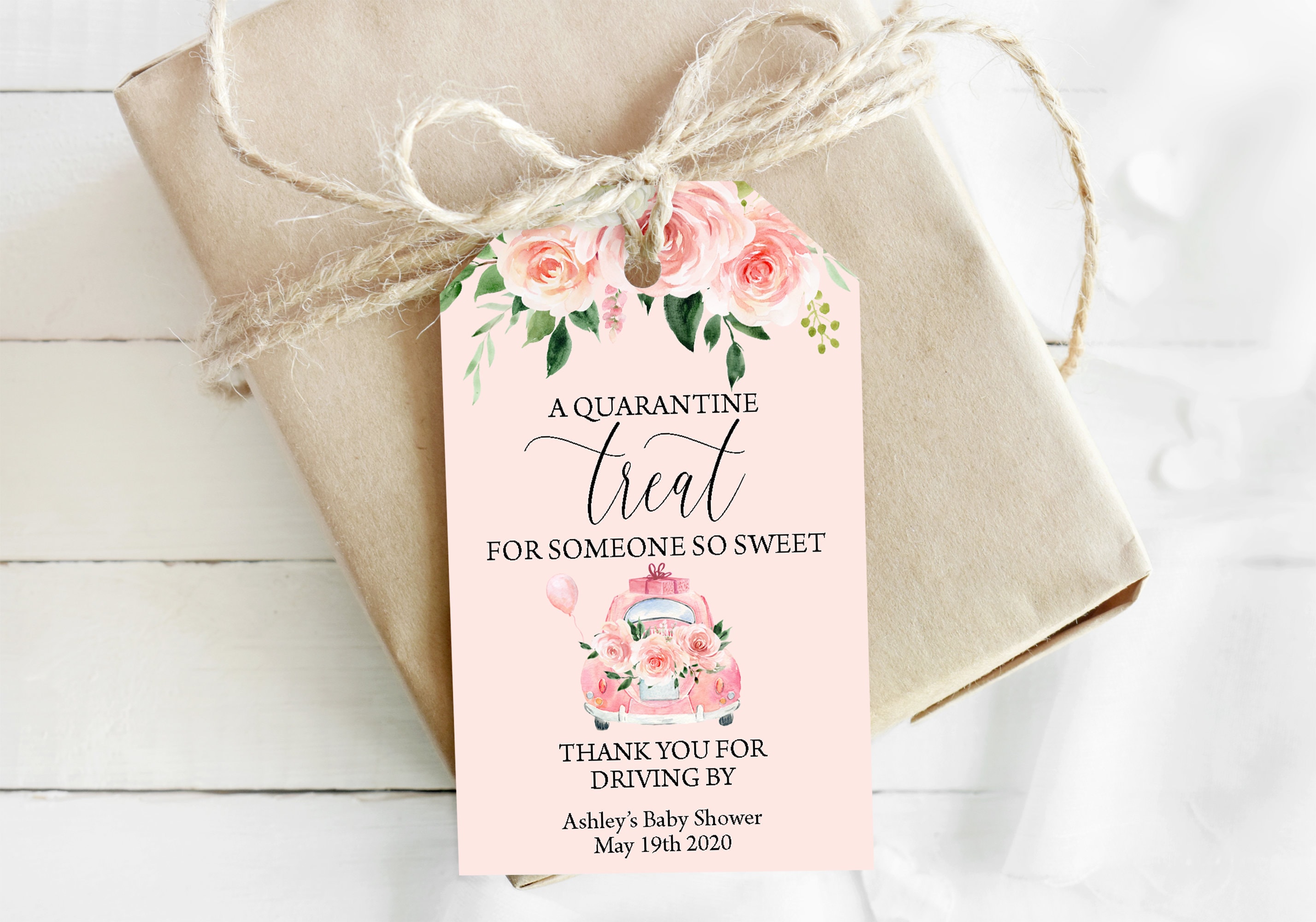 Favor Bags & Containers Printable Blue Boy Floral Drive through Baby Shower Gift Tag Quarantine