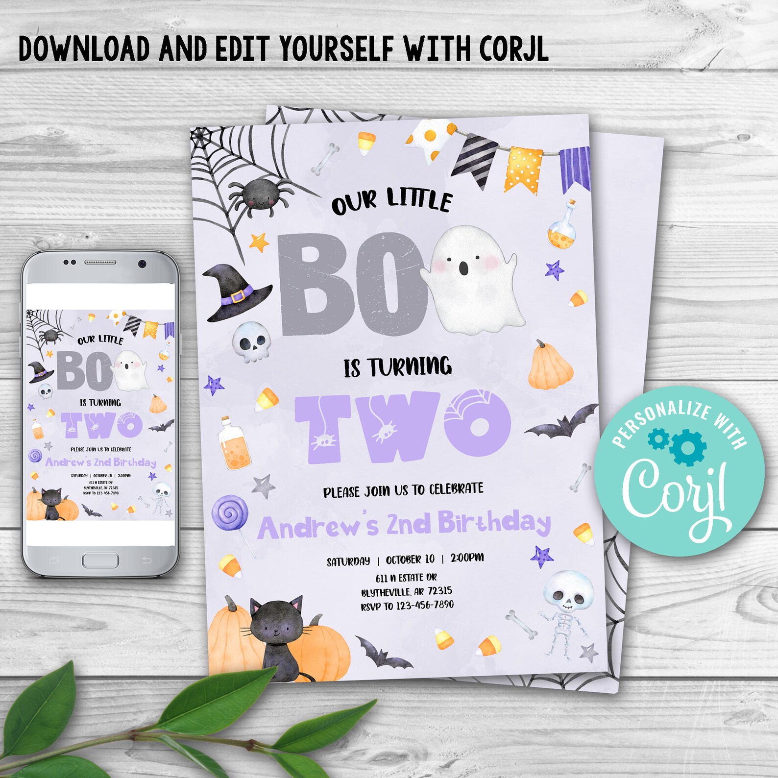 Editable Our Little Boo Birthday Party Invitation Halloween 2nd ...