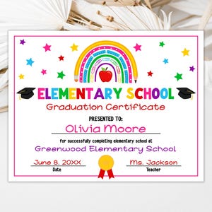 Bearbeitbares Grundschulabschluss-Zertifikat Schuldiploma Personalisiertes Schulzertifikat Girly letzter Schultag Zertifikat 0206